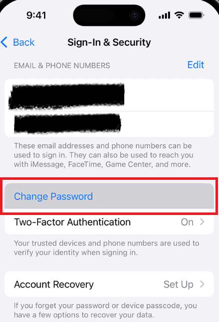 Tap "Change Password"