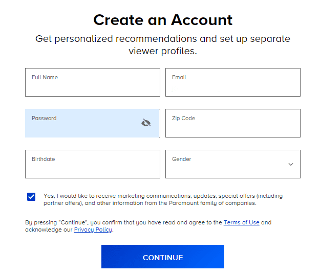 Create a Paramount Plus account