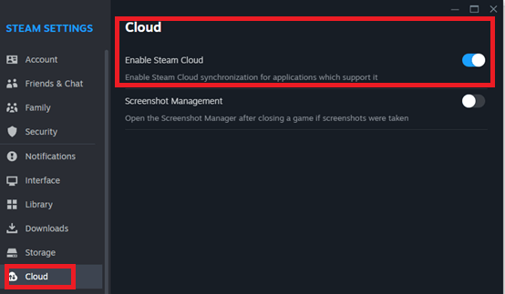  Enable Steam Cloud