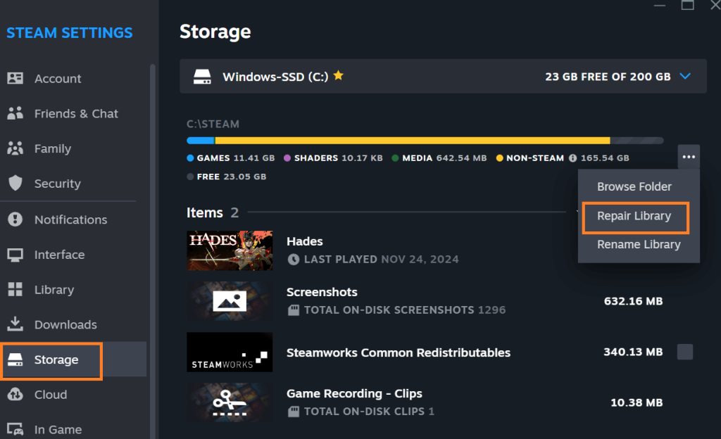 Restore the Steam Library Folder