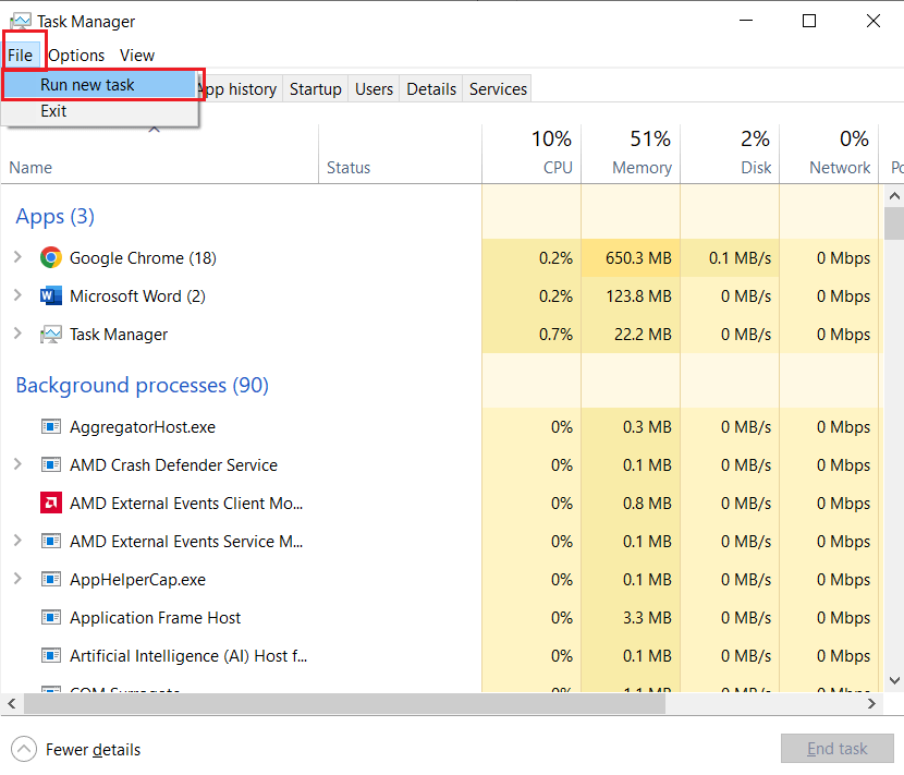 Click “Run new task” from the Dropdown Menu