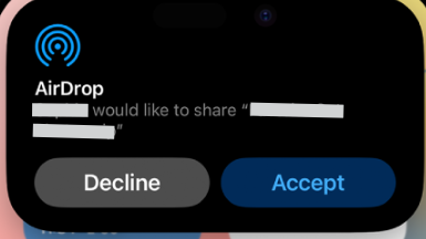 Pop-up windows are shown when receiving AirDrop files