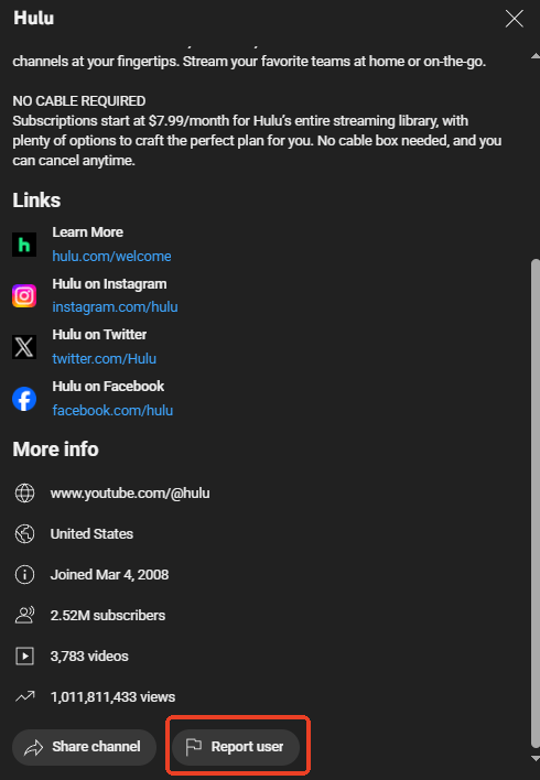 Scroll down to click the “Report user” button