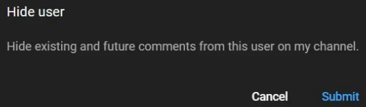Select “Submit” to block the person on YouTube