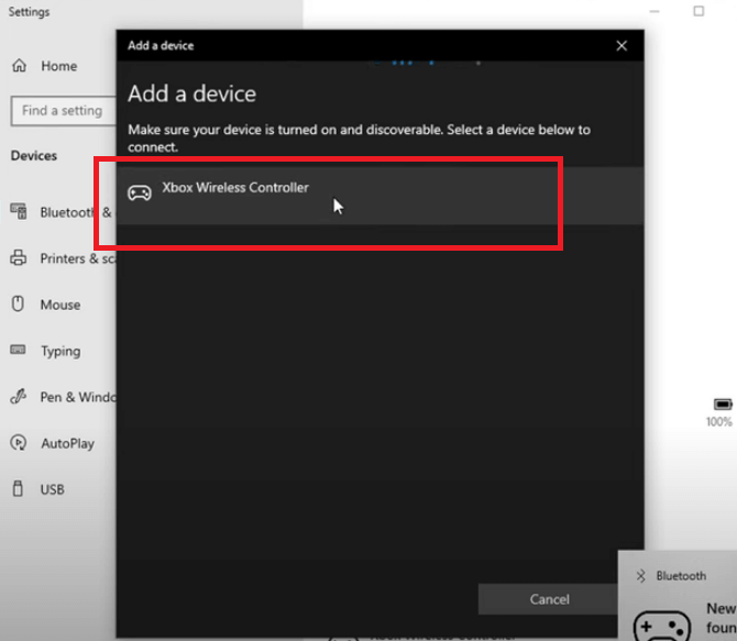 Choose Your Xbox Controller from the Bluetooth Device List