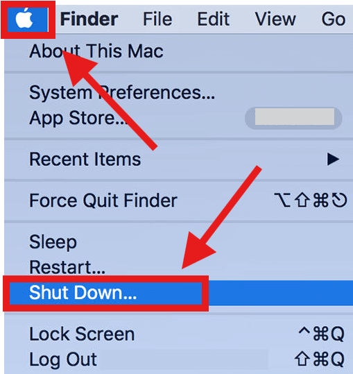 Choose “Apple Menu” and “Shut Down”