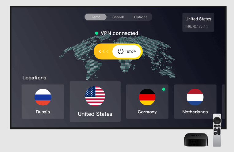 直接在 Apple TV 上安裝並使用 閃連 VPN 應用。