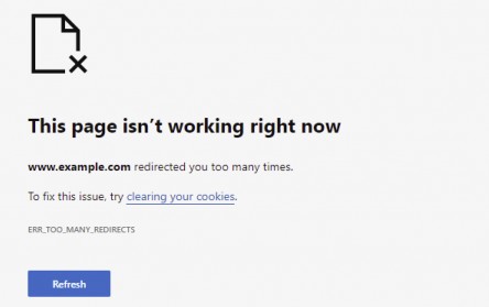 ERR_TOO_MANY_REDIRECTS Edgeで表示されます