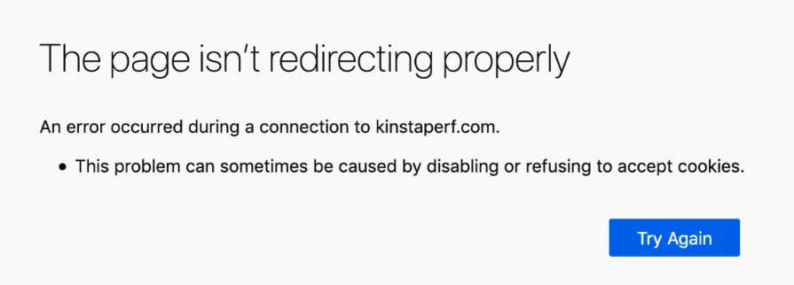 ERR_TOO_MANY_REDIRECTS Firefoxで実行されます