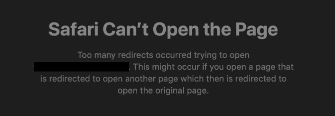 ERR_TOO_MANY_REDIRECTS Safariで実行されます