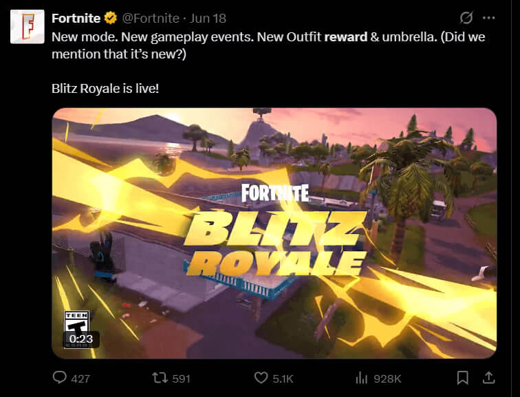 フォートナイト公式のXでの新シーズン報酬に関するお知らせ