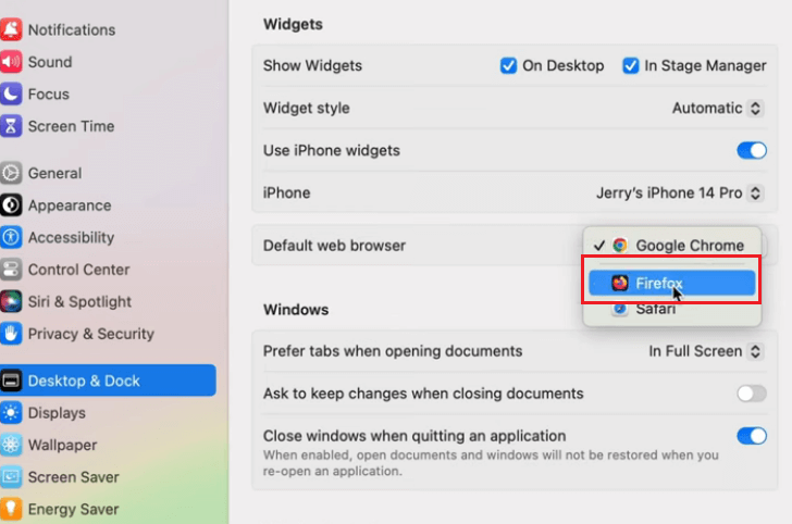 Choose a Browser from the Drop-down menu