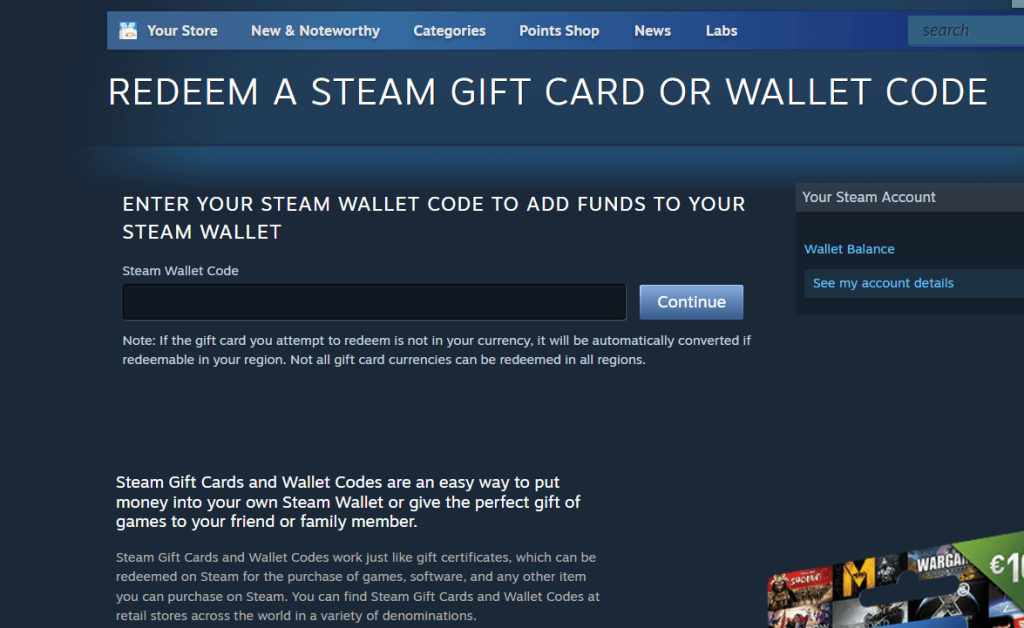 Enter Your Wallet Code in the “Steam Wallet Code” Field