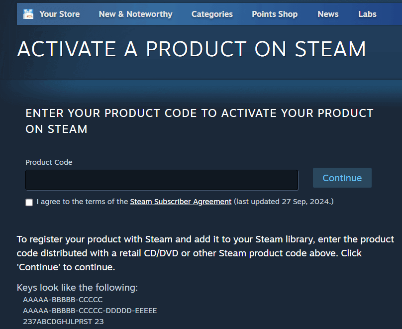 Enter Your Game Code in the “Product Code” Field