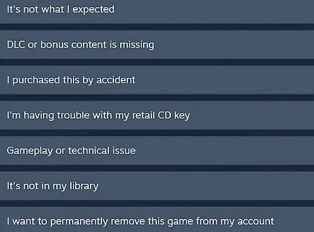 Choose the reason for your refund request