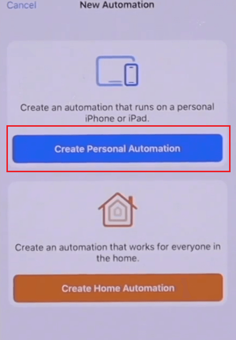 Choose “Create Personal Automation”