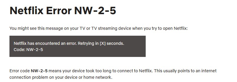NetflixエラーコードNW-2-5とは何ですか?