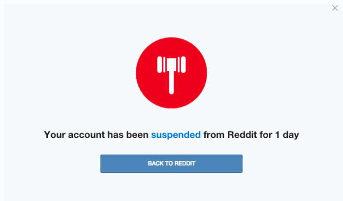 A message from Reddit “Your account has been suspended”