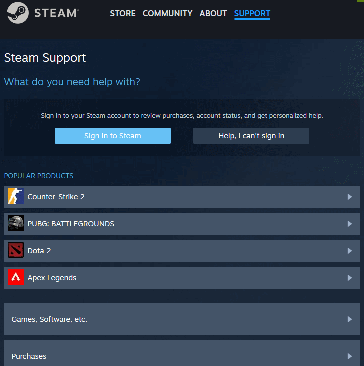 Steamサポートに連絡してサポートを受ける