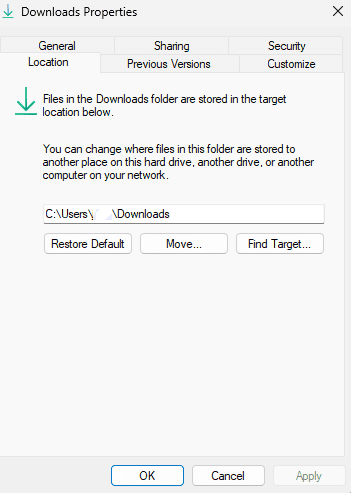 Change Download Location on Windows