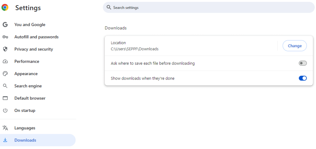 Change Download Location in Chrome