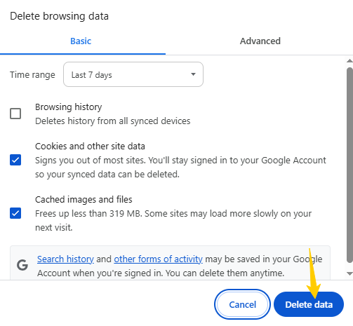 Clear the browser cache