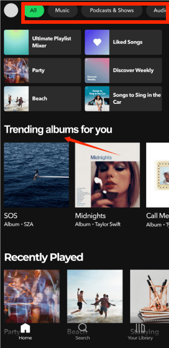 Spotify ホーム画面