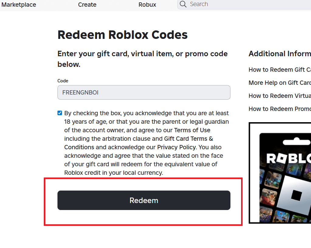 Click the “Redeem” Button