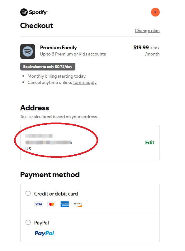 Spotify requiere que ingreses tu dirección.