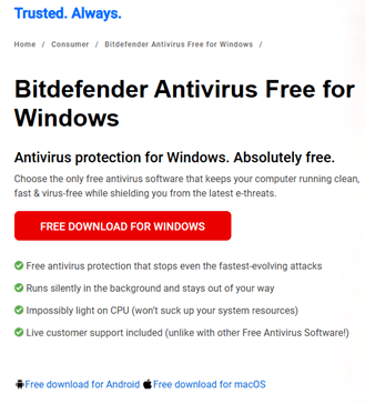 Best Free Antivirus for Windows 11 - Bitdefender Antivirus Free Edition