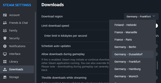 Change Steam download region