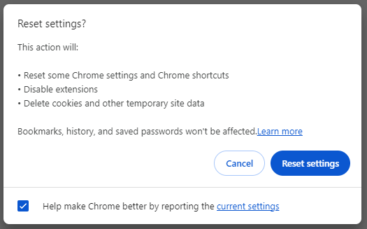 Reset Chrome Settings