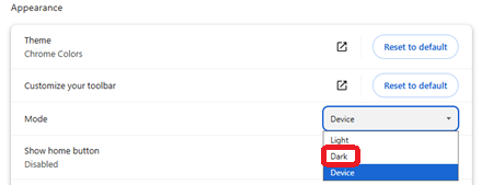Chromeでダークモードを選択