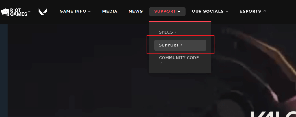 ドロップダウンメニューから「SUPPORT」を選択します