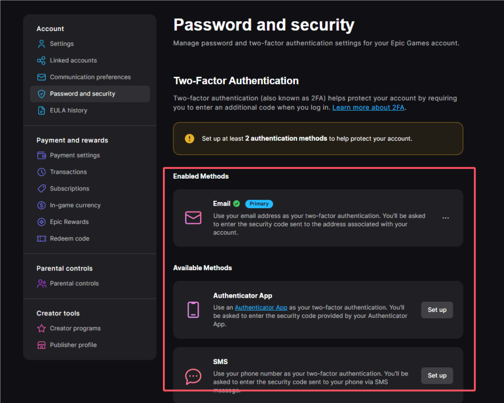 List of 2FA methods
