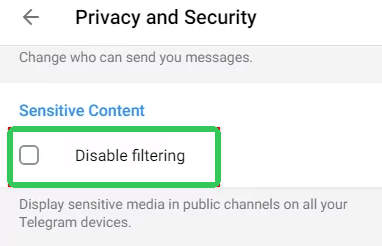 Disable Content Filtering on Telegram
