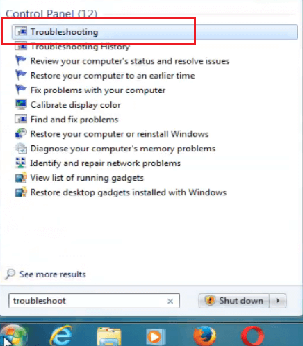 Select “Troubleshooting” in the Control Panel