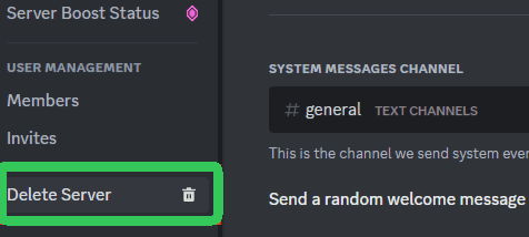 Click the "Delete Server" Option