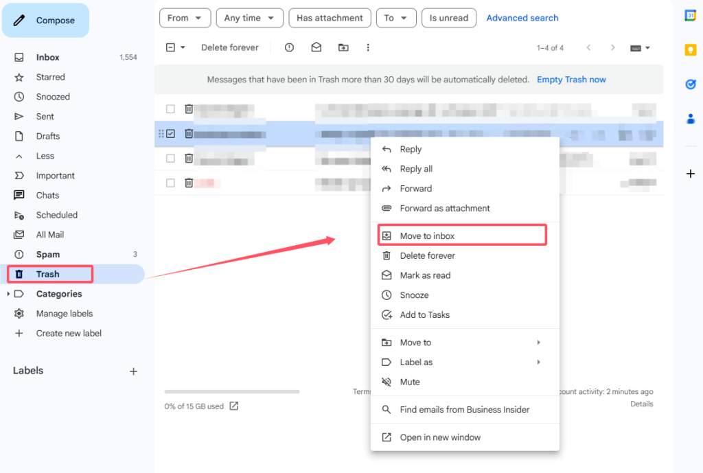 Click the “Move to Inbox”