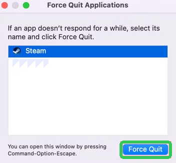 Steam を選択し、「強制終了」をクリックして Steam を閉じます