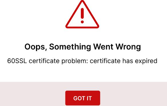 Browser warning showing expired SSL certificate