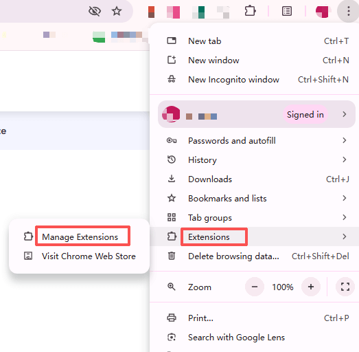 Manage extensions in Chrome