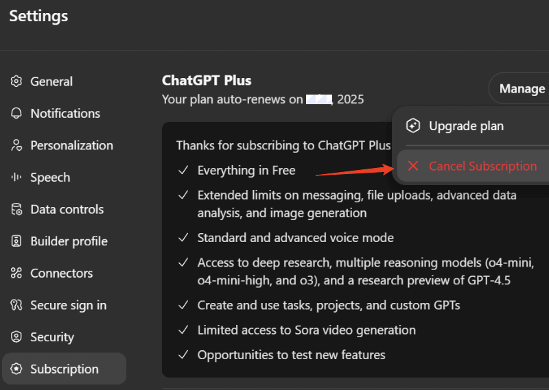 ChatGPT 解約