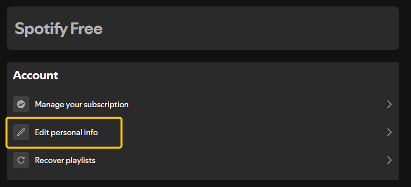 "Edit personal info" on Spotify