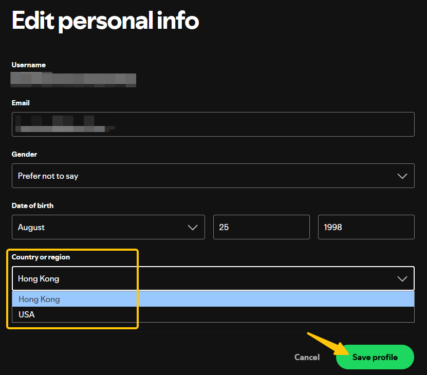 Update your country on Spotify