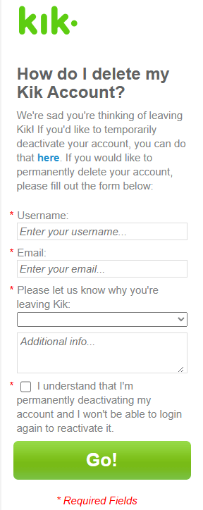 Delete Kik account