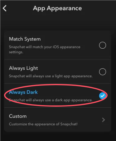 Select "Always Dark"