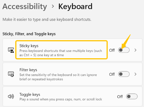 Turn Off Sticky Keys in Windows 11