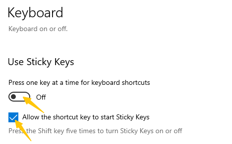 Disable Sticky Keys in Windows 10