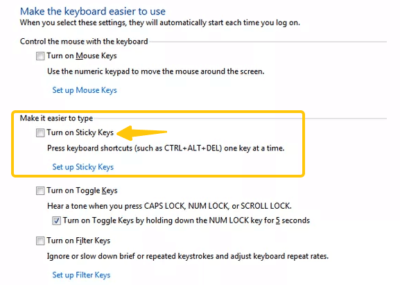 How to Turn Off Sticky Keys in Windows 8/7?